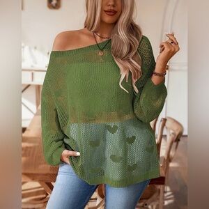 Green Mesh Knit Heart Sweater Oversized fitting New Boutique Spring Summer